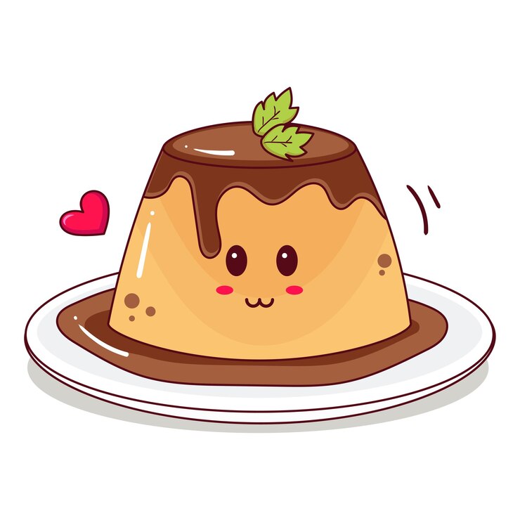 Vecteur pudding japonais de dessin animé avec glaçage de caramel