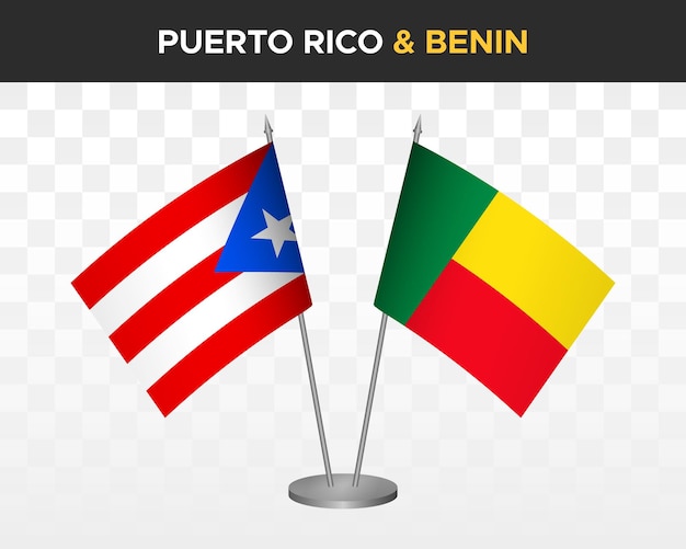 Puerto Rico Vs Bénin Drapeaux De Bureau Maquette Isolé 3d Drapeaux De Table D'illustration Vectorielle