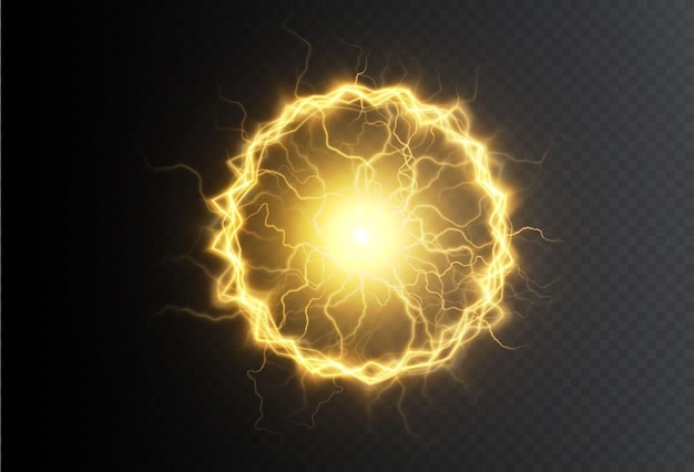 Puissant éclair de boule d'or. Forte charge électrique d'énergie dans un anneau.