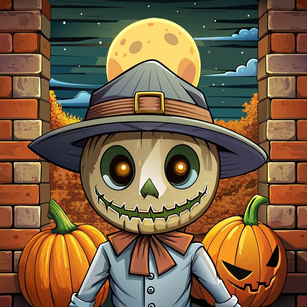 Pumpkin D'halloween En Zombie Personnage De Dessin Animé Dessiné à La Main Autocollant Icon Concept Illustration Isolée