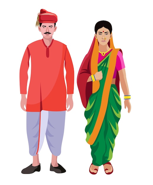 Vecteur pune maharashtra homme et femme couple dans la robe traditionnelle