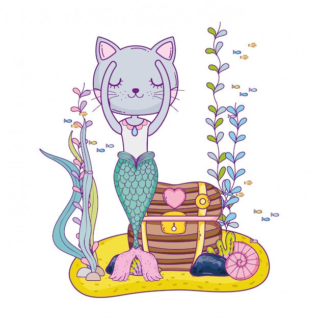 Purrmaid Avec Scène Sous-marine De Coffre Au Trésor