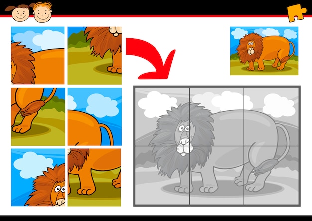 Puzzle De Dessin Animé Lion Jeu De Puzzle