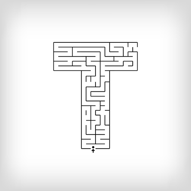 Puzzle de labyrinthe de lettres T linéaires uniques Jeu déroutant et ensemble d'activités éducatives