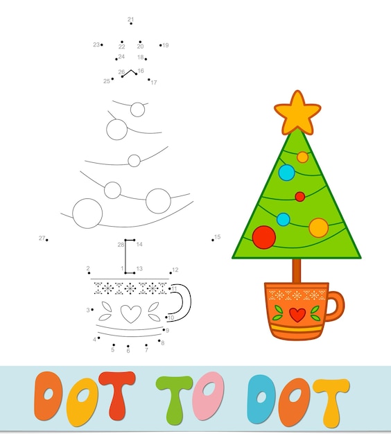 Puzzle de Noël point à point. Jeu de points de connexion. Illustration vectorielle de sapin de Noël