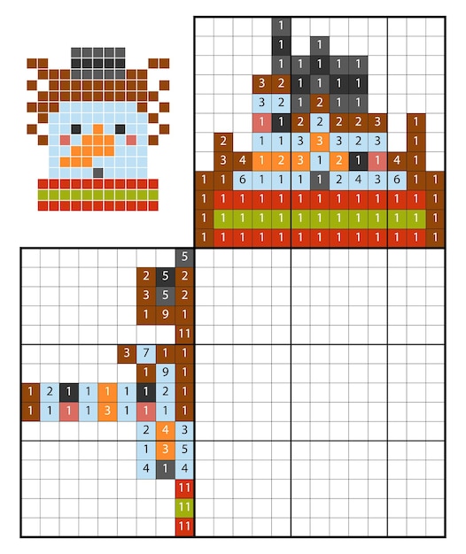 Puzzle De Peinture Par Numéro (nonogram), Jeu éducatif Pour Enfants, Bonhomme De Neige