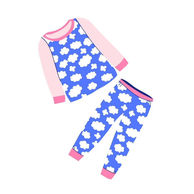 Pyjama mignon pour filles Vêtements de nuit textiles pour enfants Illustration vectorielle couleur isolée sur