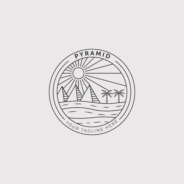 Vecteur pyramide sur le désert pr paysage wanderlust logo conception d'illustration vectorielle