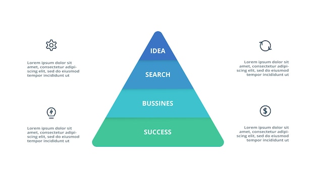 Pyramide avec modèle d'infographie à 4 éléments pour les présentations d'entreprise Web illustration vectorielle Visualisation des données d'entreprise