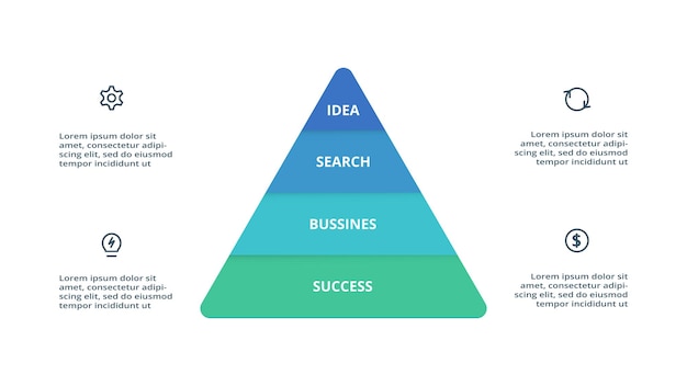 Pyramide Avec Modèle D'infographie à 4 éléments Pour Les Présentations D'entreprise Web Illustration Vectorielle Visualisation Des Données D'entreprise