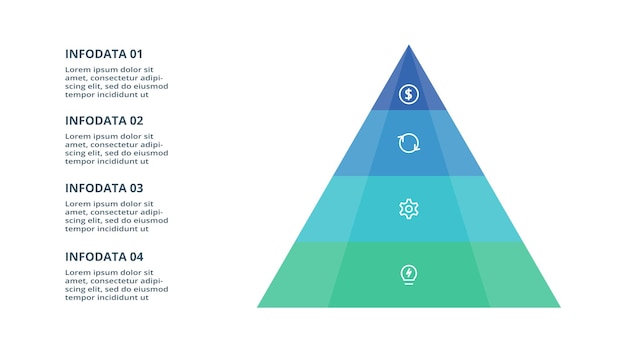 Pyramide avec modèle d'infographie à 4 éléments pour les présentations d'entreprise Web illustration vectorielle Visualisation des données d'entreprise