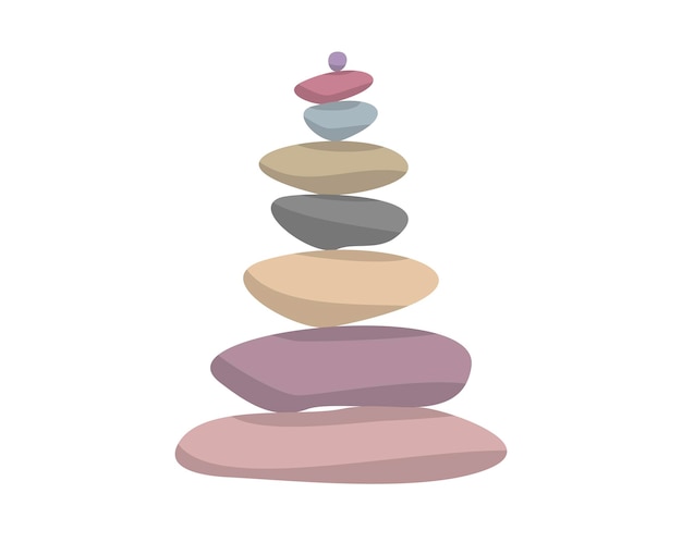 Pyramide de pierre d'équilibre de méditation Pebbles empilés couleurs pastel illustration vectorielle d'objet fond blanc isolé
