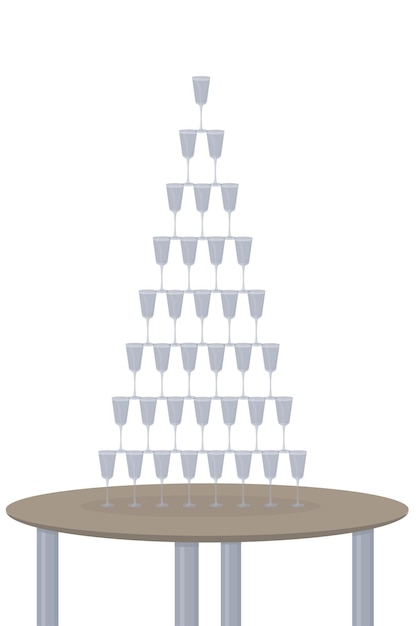 Pyramide de verres de champagne sur illustration vectorielle fond blanc