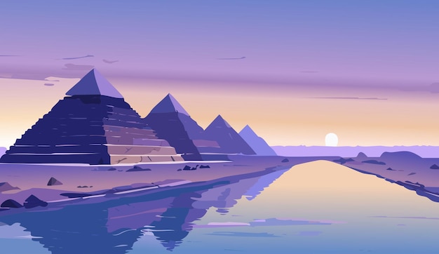 Les pyramides d'Égypte et le Nil au crépuscule