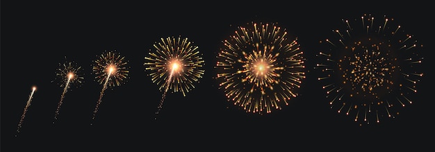 Pyrotechnie et feux d'artifice avec animation sur fond noir