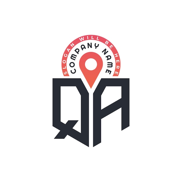 QA Location Logo Design pour le recrutement des ressources humaines et la lettre de navigation QA Logo avec icône de localisation pour les affaires et la technologie