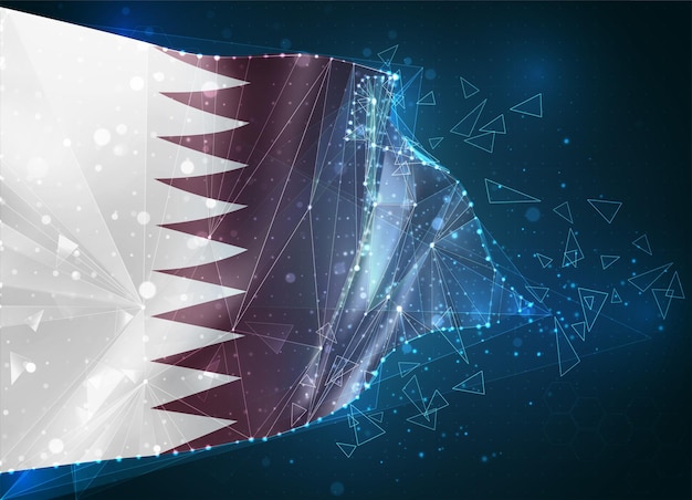 Qatar, drapeau, objet 3D abstrait virtuel de polygones triangulaires sur fond bleu