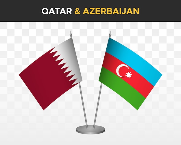 Qatar Vs Azerbaïdjan Drapeaux De Bureau Mockup Illustration Vectorielle 3d Isolée Drapeau De Table Du Qatar