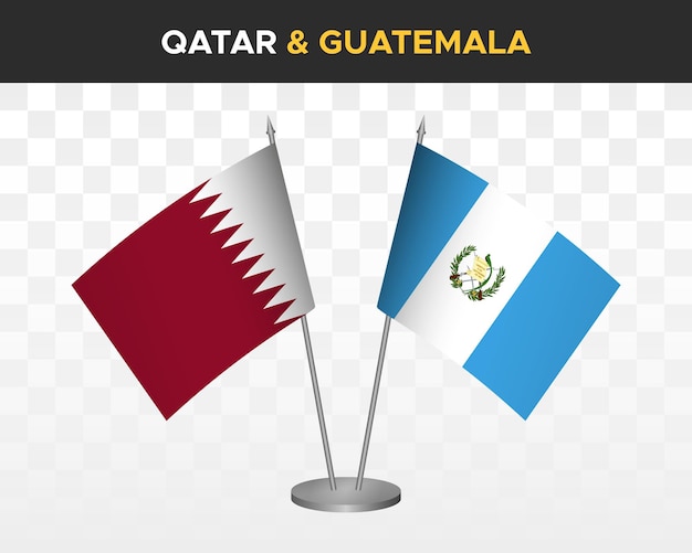 Qatar Vs Guatemala Drapeaux De Bureau Mockup Illustration Vectorielle 3d Isolée Drapeau De Table Du Qatar