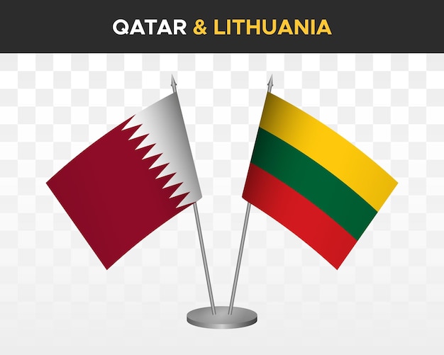 Qatar Vs Lituanie Maquette De Drapeaux De Bureau Illustration Vectorielle 3d Isolée Drapeau De Table Du Qatar