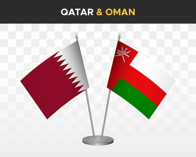 Qatar Vs Oman Drapeaux De Bureau Mockup Illustration Vectorielle 3d Isolée Drapeau De Table Du Qatar