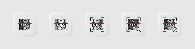QR code neumorphique. Numérisation de code QR de neumorphisme. Scanne moi. Lecture de code-barres, génération d'application, codage. Reconnaissance ou lecture de code qr dans un style plat. Graphique vectoriel. EPS 10