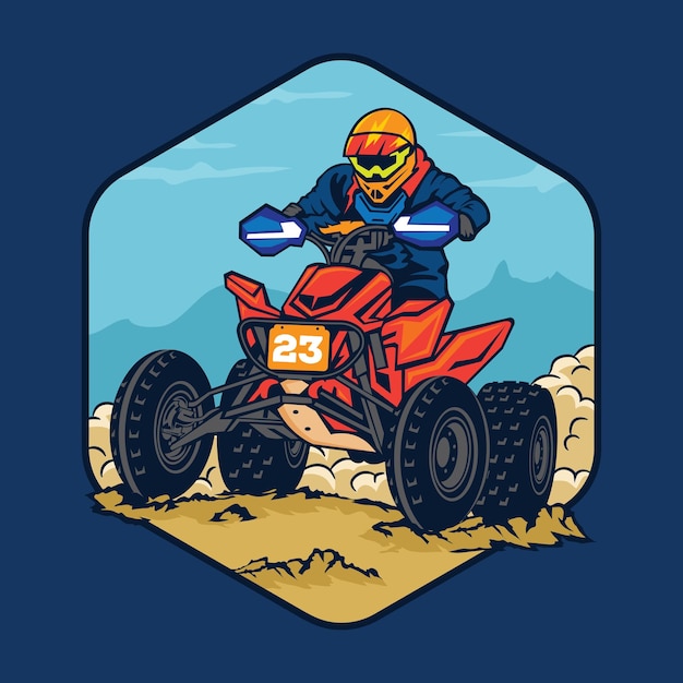 Quad ATV Extreme sport racing illustration vectorielle dans la conception de logo rétro