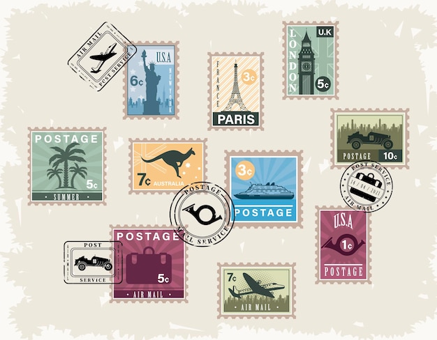 Quatorze Timbres-poste