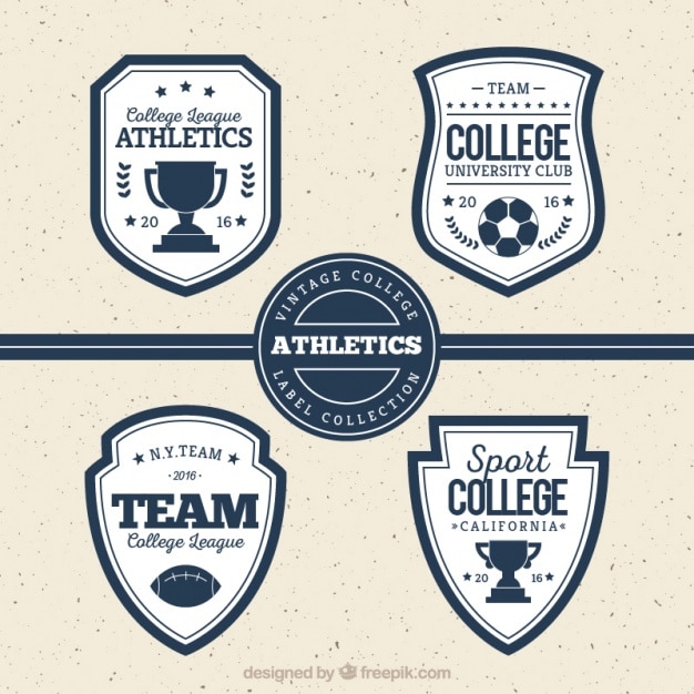 Quatre Badges Rétro Pour Les Sports Universitaires