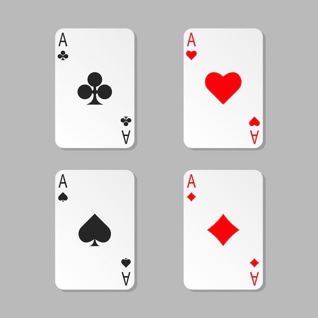 Quatre cartes de poker aces isolées. Carte à jouer avec une ombre.