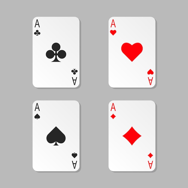 Quatre Cartes De Poker Aces Isolées. Carte à Jouer Avec Une Ombre.