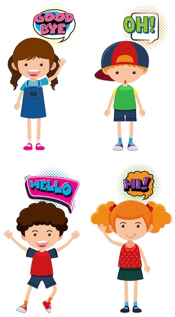 Quatre Enfants Avec Des Expressions Différentes