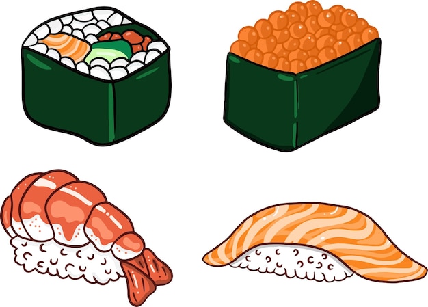 Vecteur quatre ensembles d'illustrations vectorielles de sushis