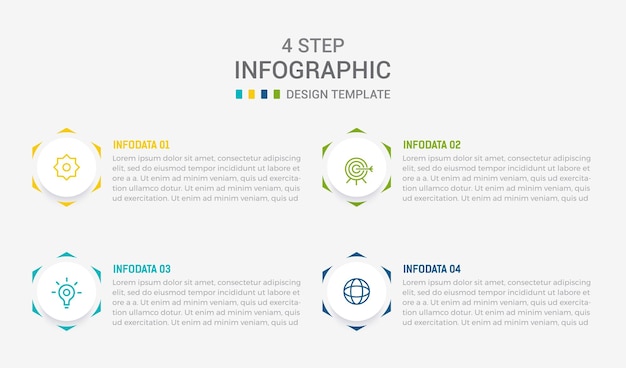 Quatre étapes conception d'éléments infographiques modèle vectoriel pour le diagramme de processus de présentation et les présentations disposition de flux de travail étape bannière diagramme de flux d'information illustration vectorielle graphique