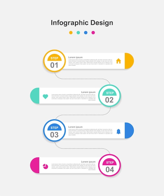 Quatre étapes modèle d'infographie commerciale abstraite et colorée