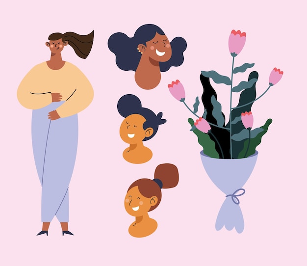 Vecteur quatre femmes et fleurs