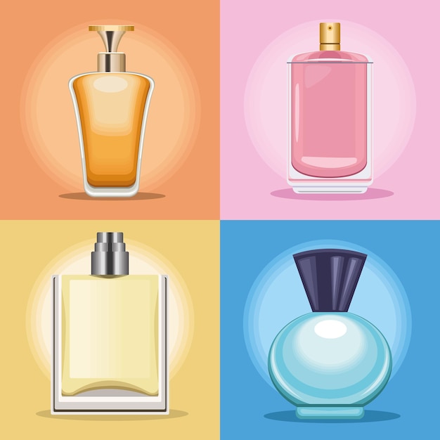 Vecteur quatre icônes de bouteilles de parfums