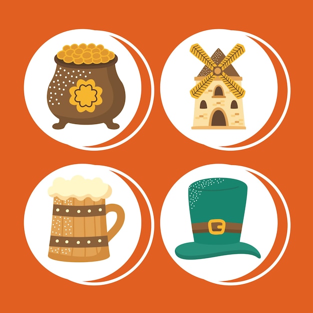 Vecteur quatre icônes de la culture irlandaise