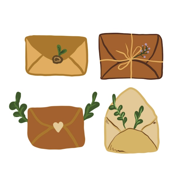 Vecteur quatre lettres brunes avec des plantes
