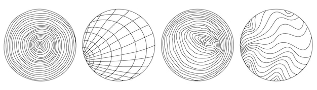 Quatre Modèles Divers De Lignes Noires Et Blanches Sur Des Formes Circulaires Isolées Sur Un Fond Blanc