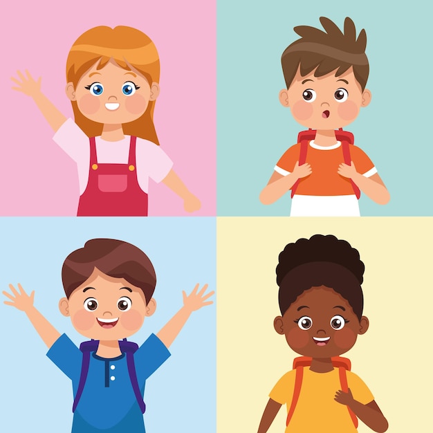 Quatre personnages de petits étudiants