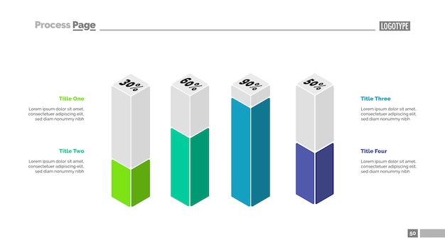 Quatre Présentation De Graphique De Colonne 3d. Graphique De Pourcentage, Diagramme à Barres, Modèle De Diapositive