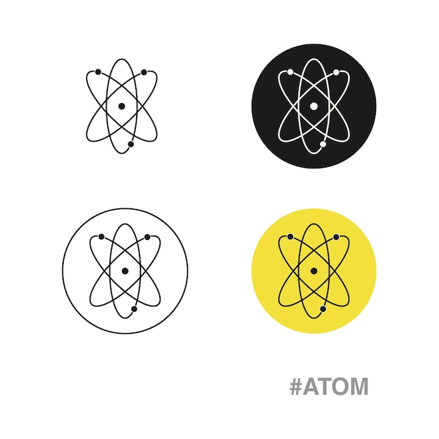 Quatre symboles d'atomes sur un fond blanc