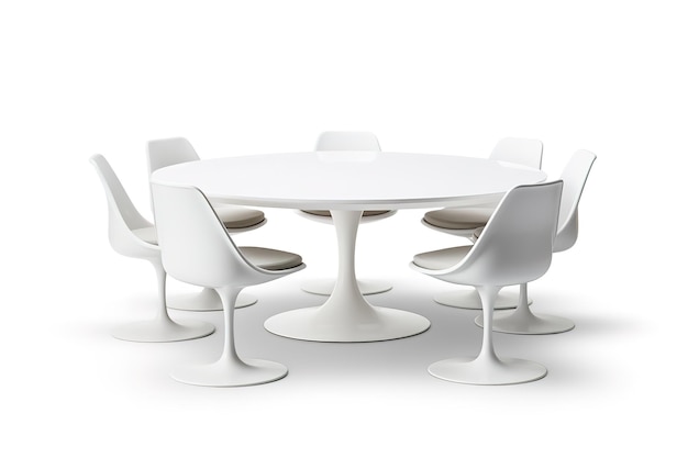 Quelques chaises autour de la table personne isolé sur un fond blanc