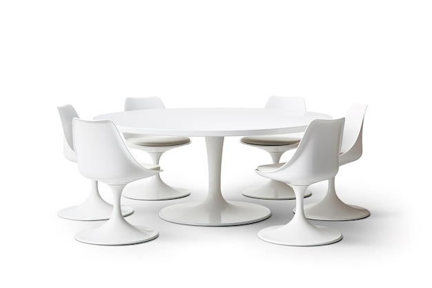 Quelques chaises autour de la table personne isolé sur un fond blanc