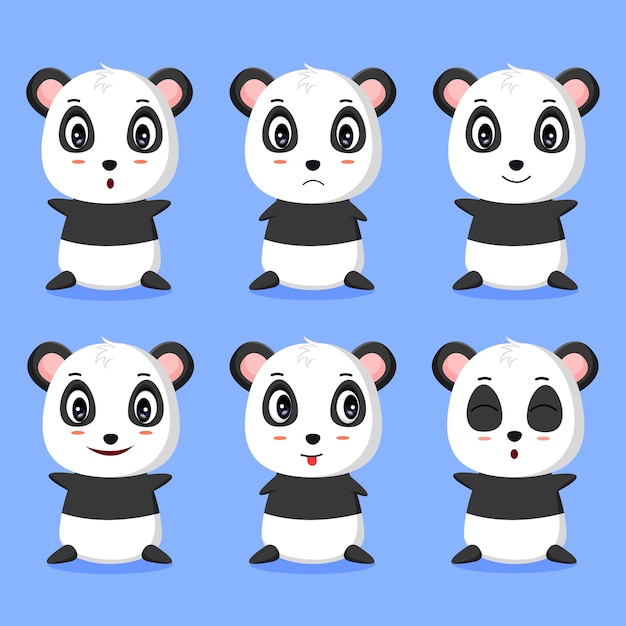 Vecteur quelques illustrations vectorielles mignon panda expression