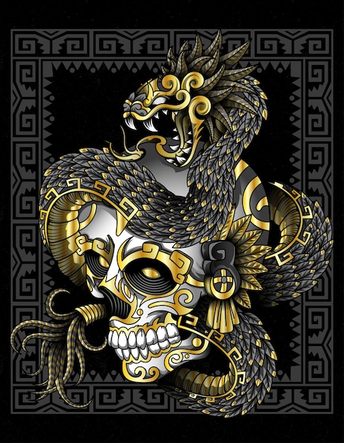 Quetzalcoatl art noir et or