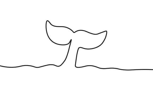 Vecteur queue de baleine ou de dauphin plongeant dans l'eau conception d'art en une seule ligne