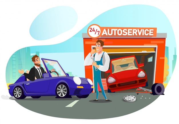 Queue To Cartoon Autoservice 24h / 24 Pour Le Remplacement Des Pneus