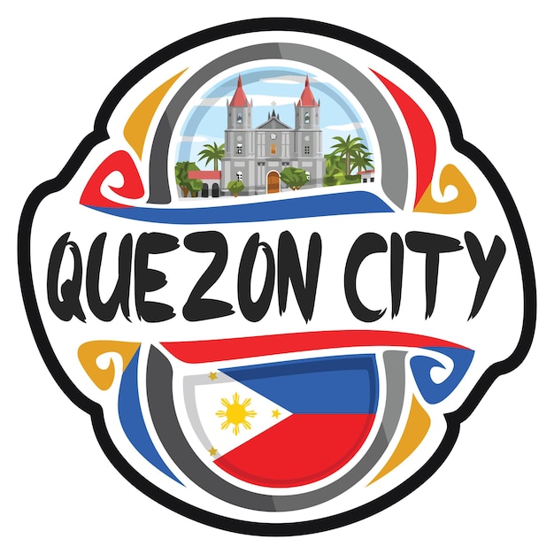 Quezon City Philippines Drapeau Voyage Souvenir Autocollant Skyline Logo Badge Timbre Sceau Emblème Vecteur